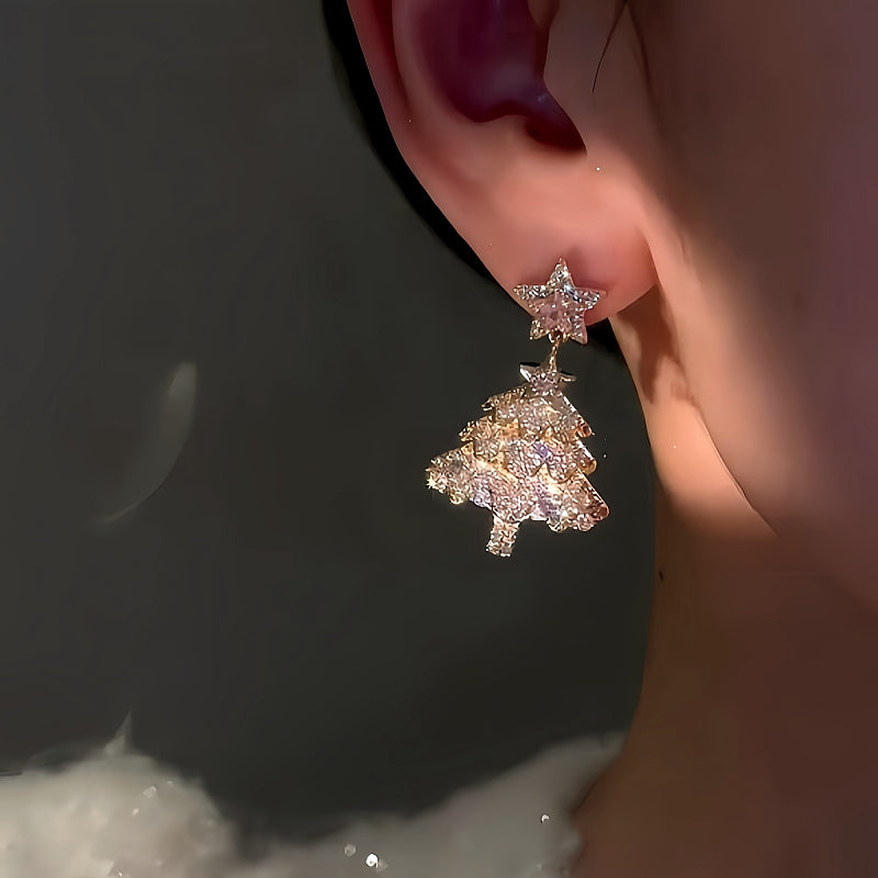 14K Gold Plated Zircon Christmas Tree Earrings