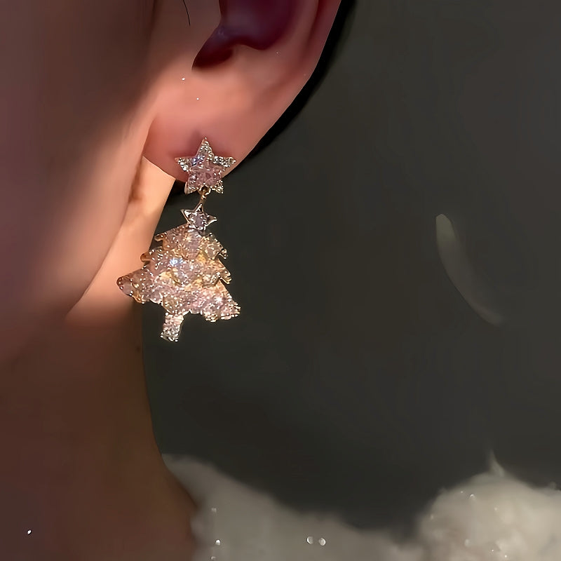 14K Gold Plated Zircon Christmas Tree Earrings