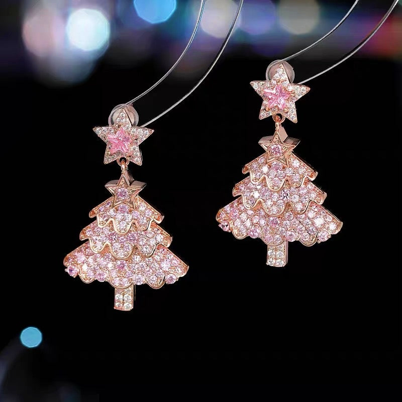 14K Gold Plated Zircon Christmas Tree Earrings