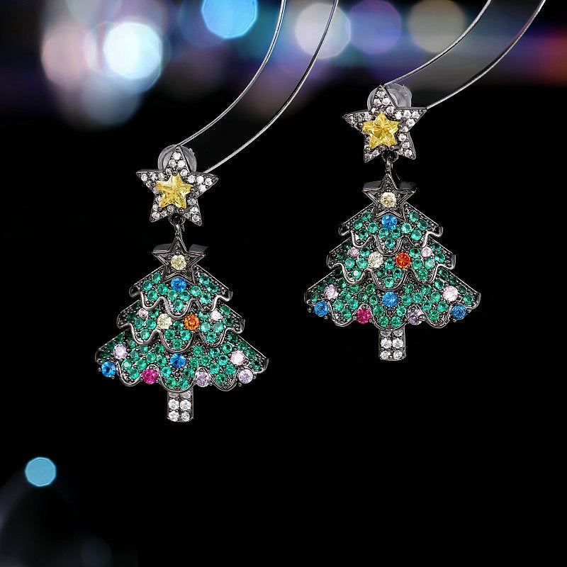 14K Gold Plated Zircon Christmas Tree Earrings