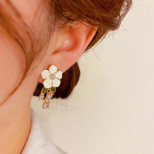 14K Gold Plated Zircon Flower Earrings