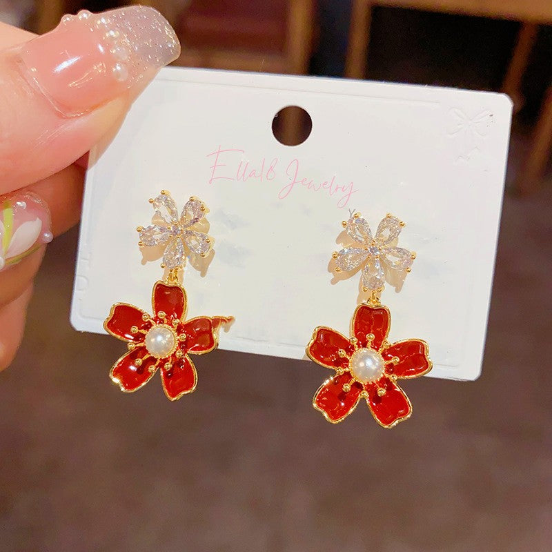 14K Gold Plated Zircon Flower Earrings