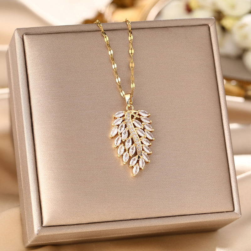 14K Gold Plated Zircon Leaf Necklaces