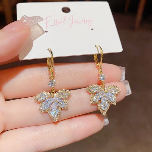 14K Gold Plated Zircon Maple Leaf Earrings