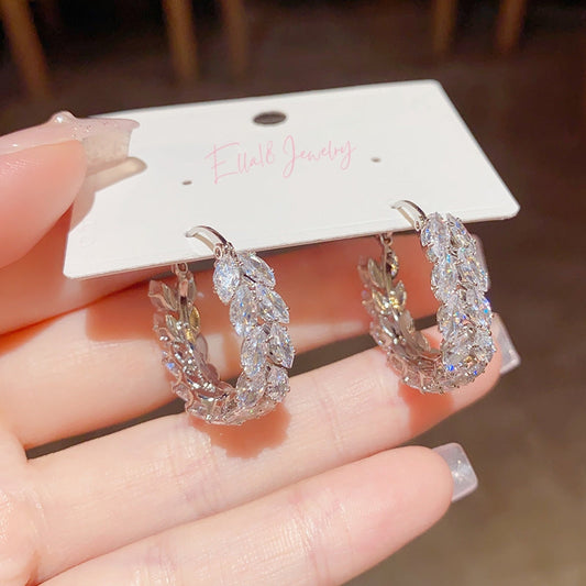 14K Gold Plated Zircon Wheat Hoop Earrings