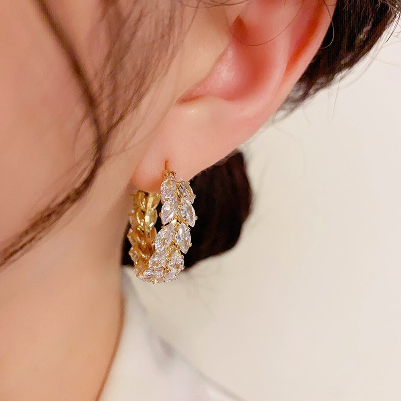 14K Gold Plated Zircon Wheat Hoop Earrings