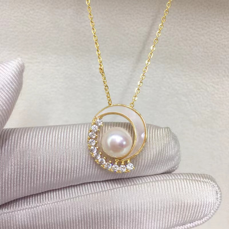 14K Real Gold Plated Crescent Shell Pearl Necklaces