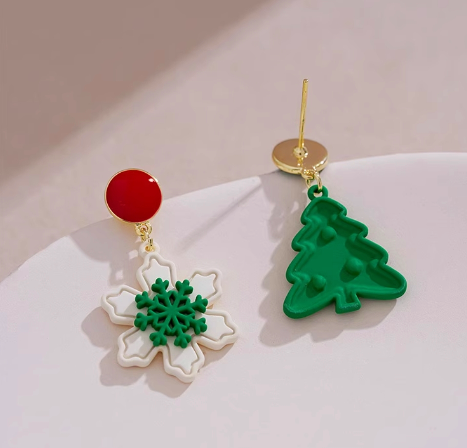 14K Gold-Plated Christmas Tree Snowflake Earrings