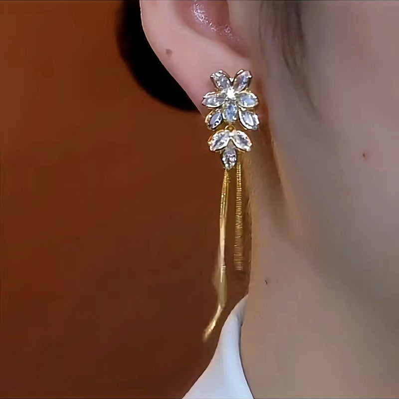 14K Gold-Plated Luxury Flower Tassel Earrings