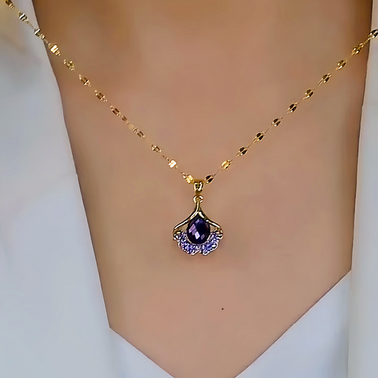 14K Gold-Plated Purple Crystal Pendant Necklaces