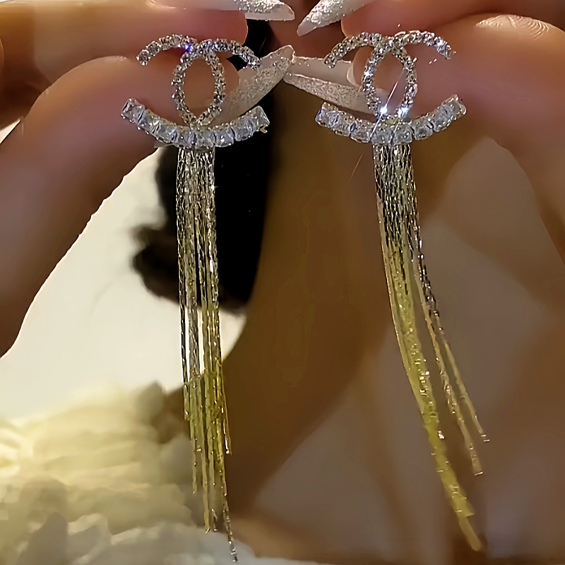 14K Gold-plated Diamond Tassel Earrings