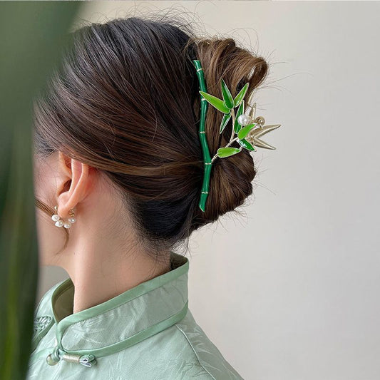 14K gold-plated Green Bamboo Leaf Hairpin