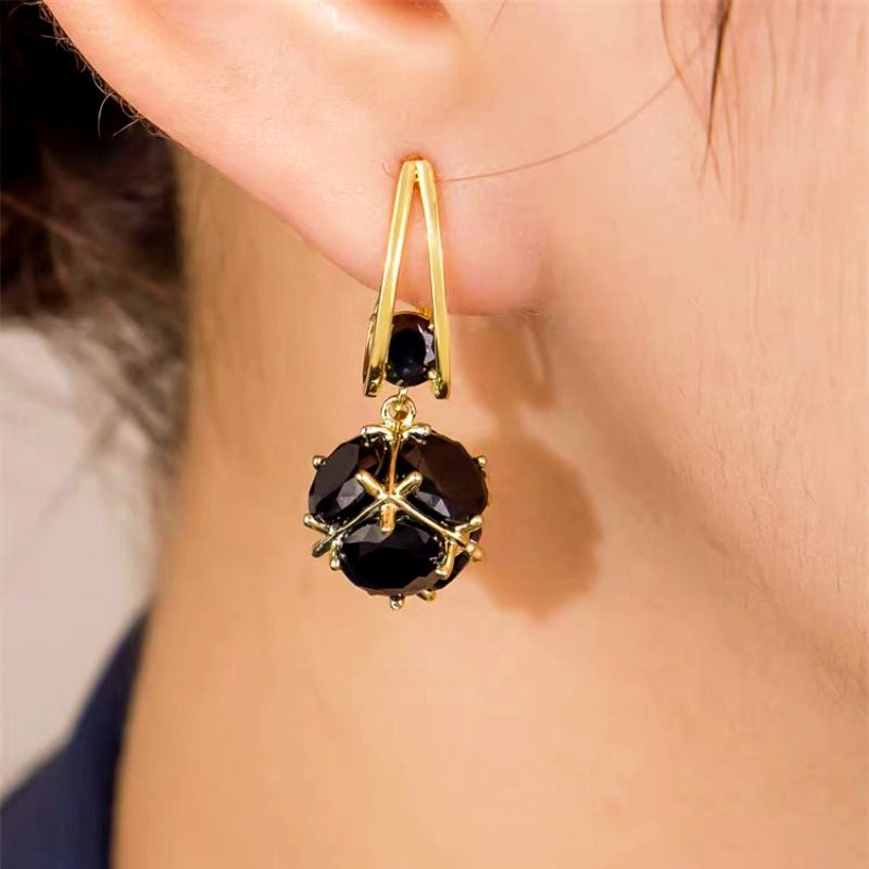 14k Gold-Plated Black Ball Earrings