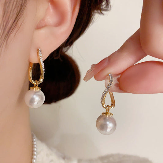 14k Gold-Plated Diamond-Studded Spiral Pearl Earrings