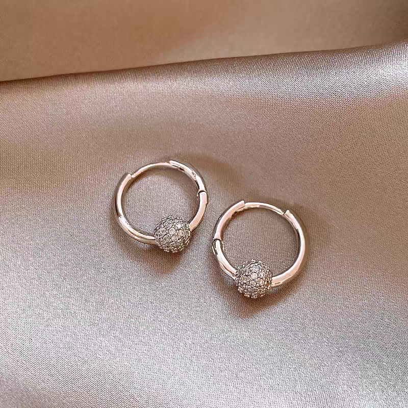 14k Gold-Plated Diamond Ball Hoop Earrings