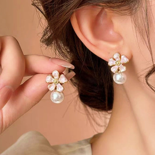 14k Gold-Plated Elegant Flower Pearl Earrings