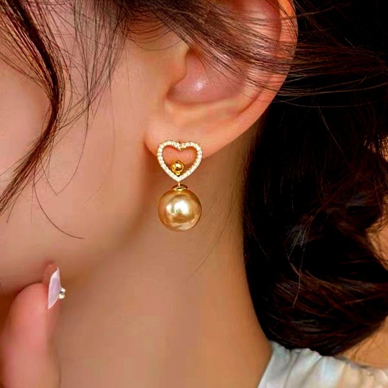 14k Gold-Plated Elegant Heart-Design Pearl Earrings