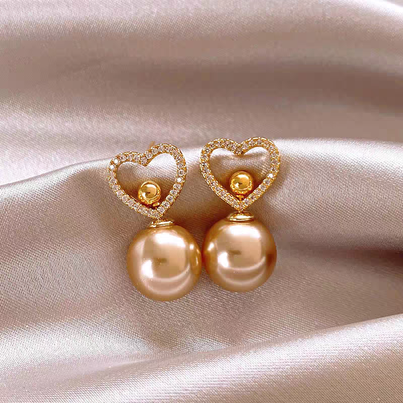 14k Gold-Plated Elegant Heart-Design Pearl Earrings