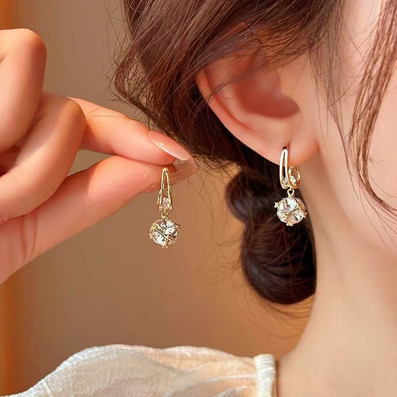 14k Gold-Plated Elegant Zircon Diamond Ball Earrings