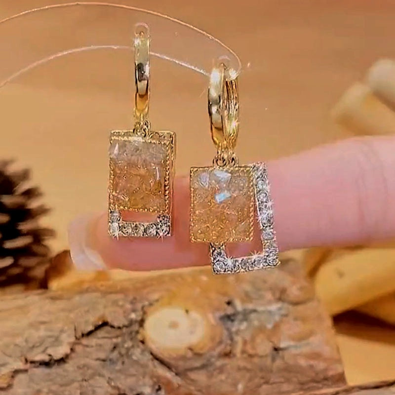 14k Gold-Plated Exquisite Diamond Square Earrings