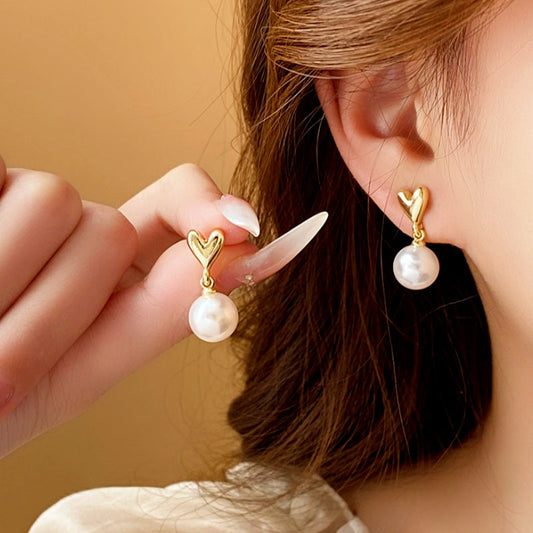 14k Gold-Plated Heart Pearl Earrings