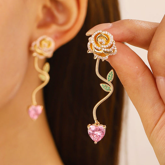 14k Gold-plated Diamond Rose Earrings