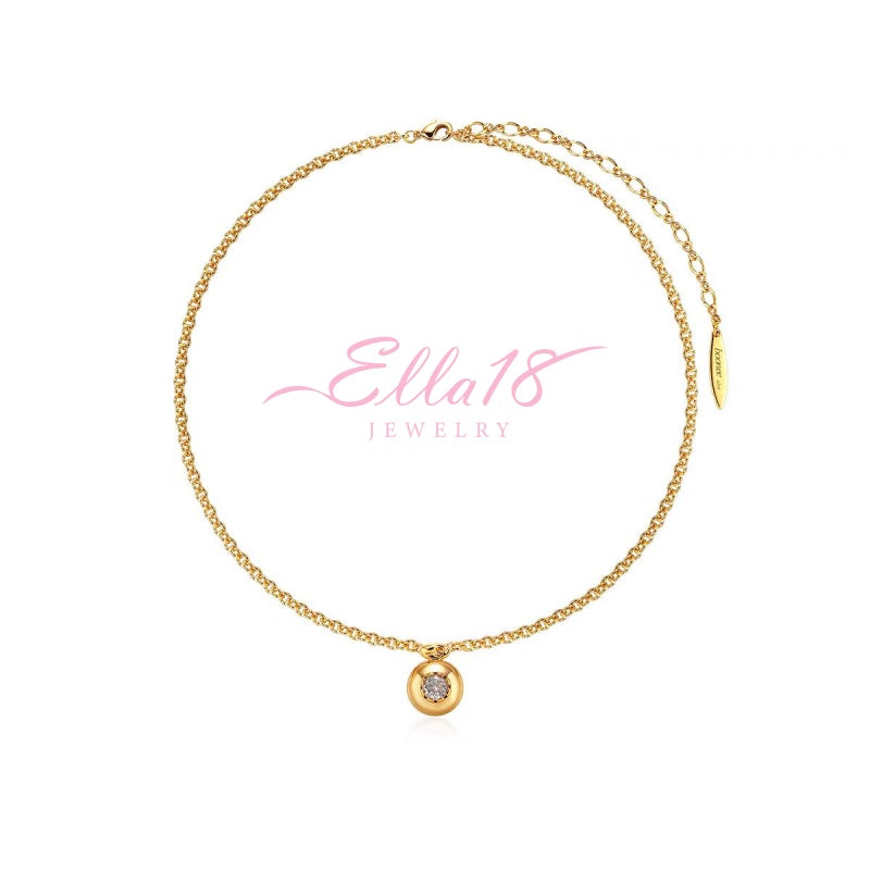 18K Gold-Plated Round Smooth Zircon Necklace