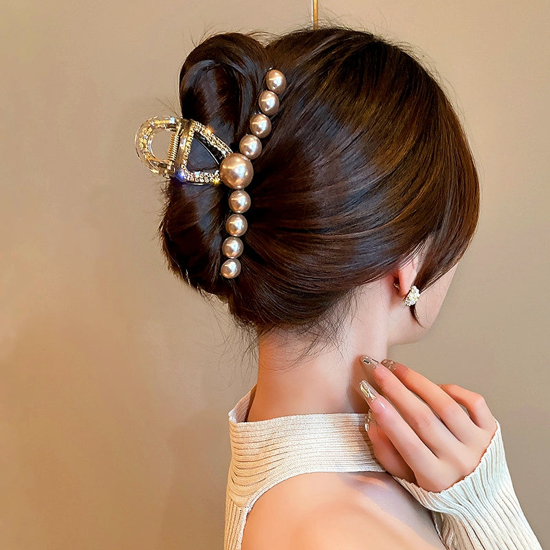 Elegant Brown Pearl Rhinestone Hair Clips