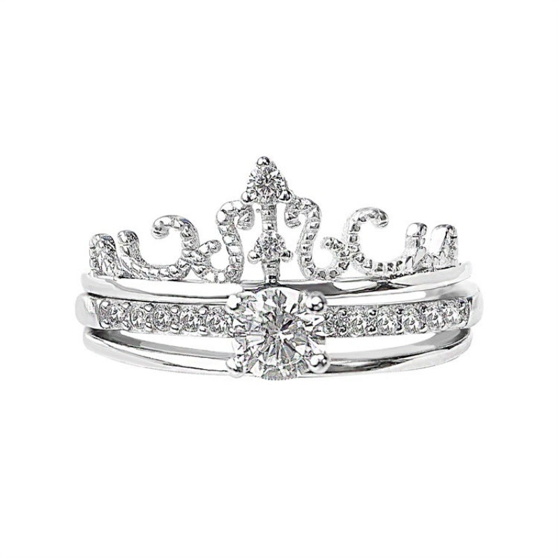 Gold Plated Valentine's Day Crown 2-in-1 Zircon Rings