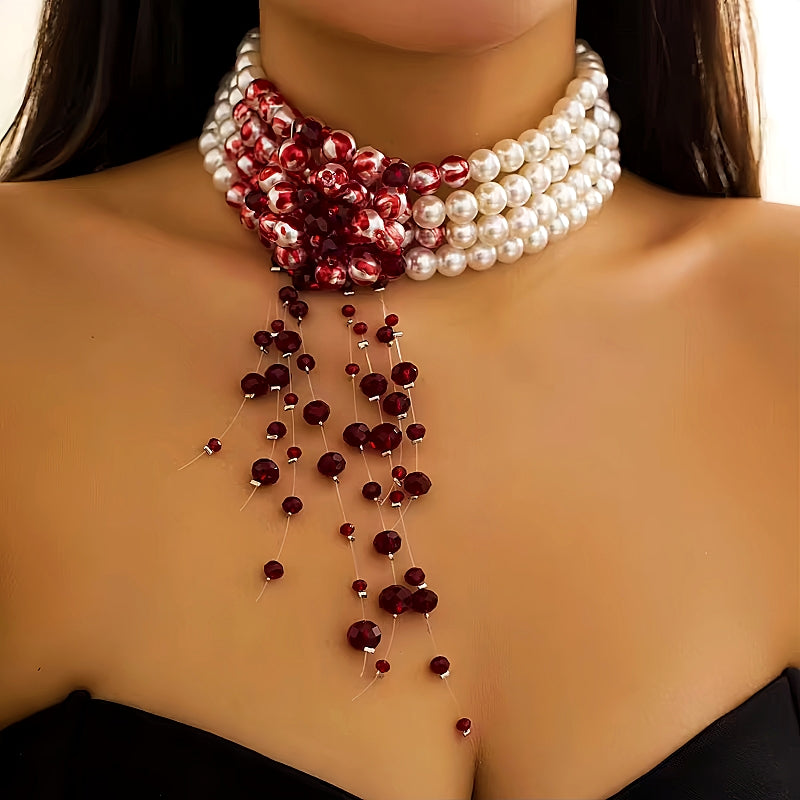 Halloween Blood Drop Pearl Tassel Clavicle Necklace