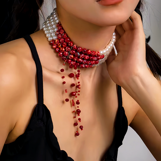 Halloween Blood Drop Pearl Tassel Clavicle Necklace