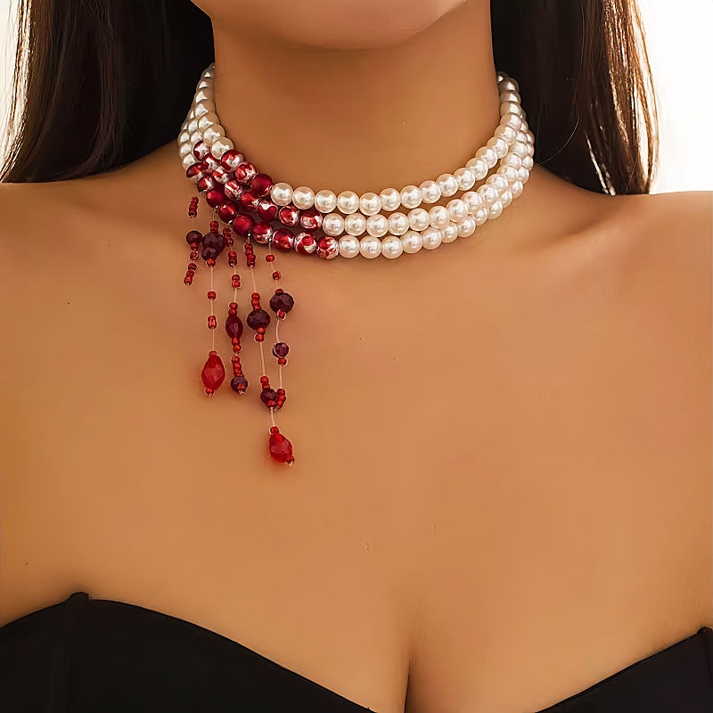 Halloween Blood Drop Pearl Tassel Clavicle Necklace