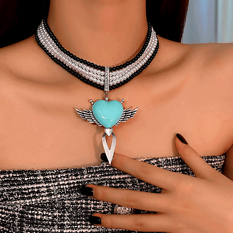 Pearl Heart Wings Necklace