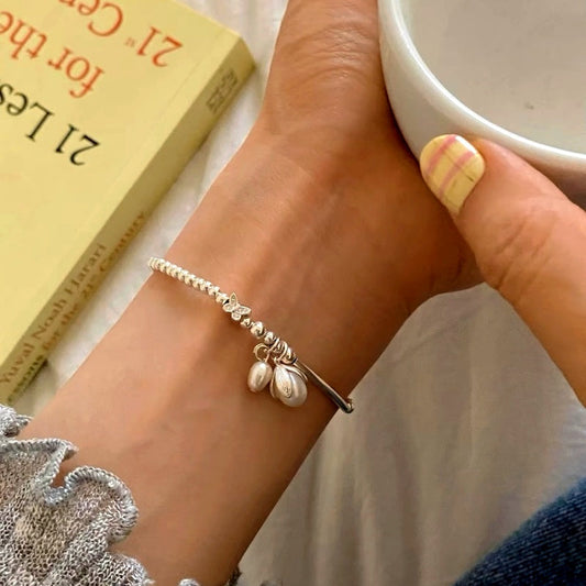 Sterling Silver Beaded Pearl Flower Bracelets