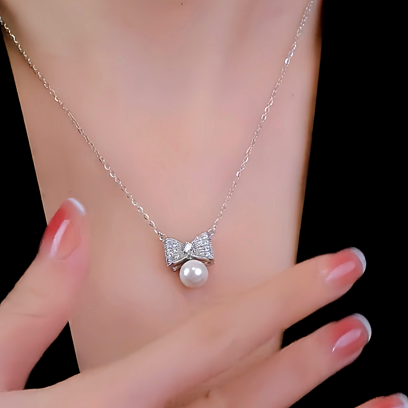 Sterling Silver Bow Pearl Necklaces