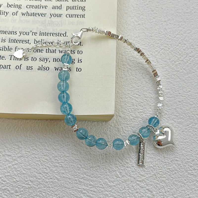 Sterling Silver Crystal Aquamarine Broken Silver Heart Bracelets