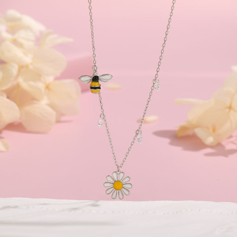 Sterling Silver Daisy Sunflower Bee Clavicle Necklaces