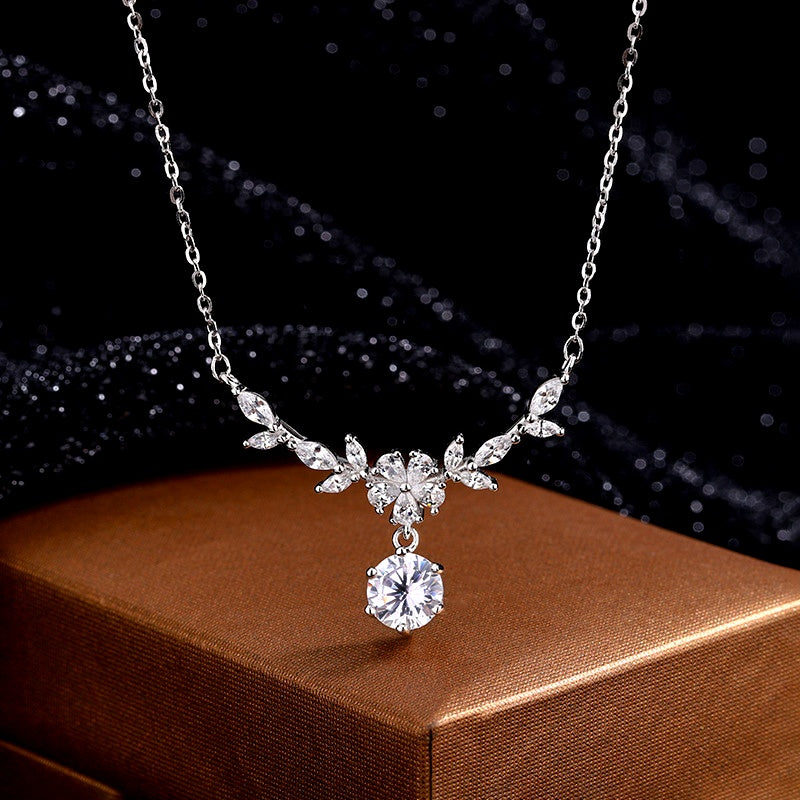 Sterling Silver Diamond Cherry Blossom Necklace