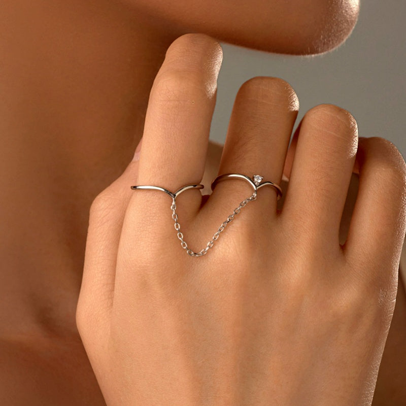 Sterling Silver Double Chain Combination Ring