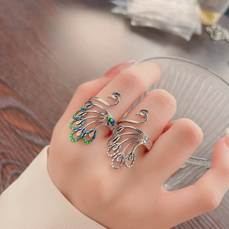 Sterling Silver Elegant Peacock Hollow Little Phoenix Open Rings