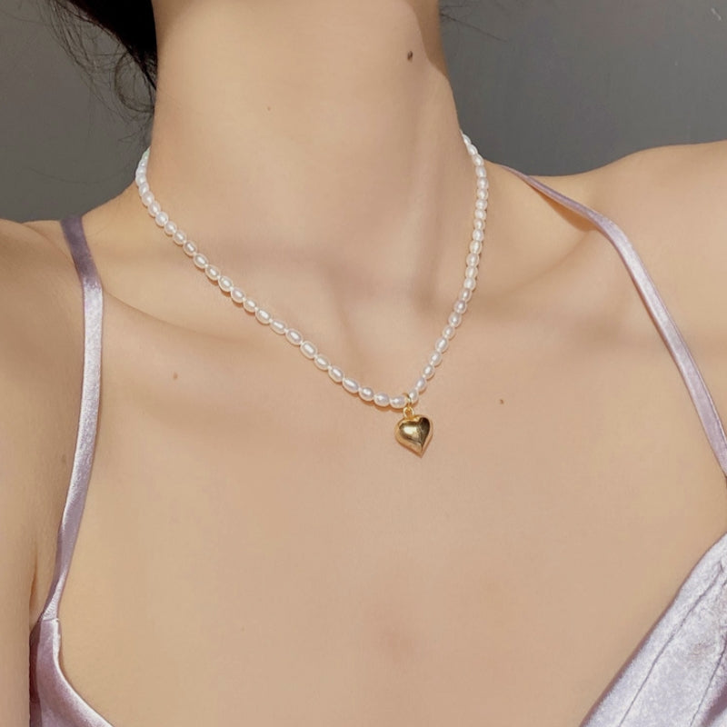 Sterling Silver Heart-Design Artificial Pearl Necklaces