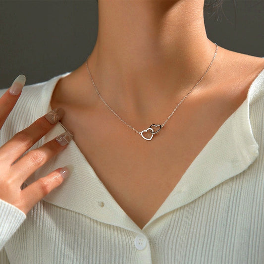 Sterling Silver Hollow Double Heart Necklaces