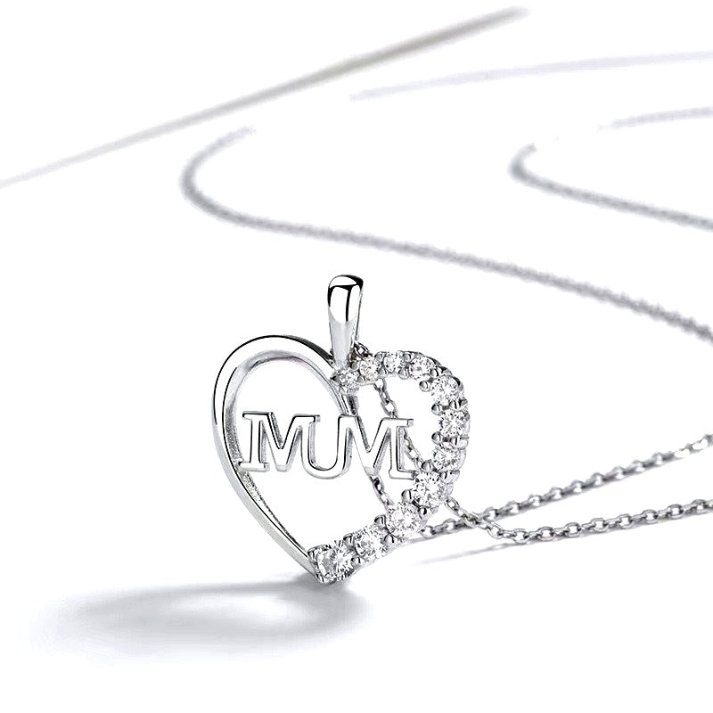 Sterling Silver Luxury Diamond Heart-Design MUM Necklace