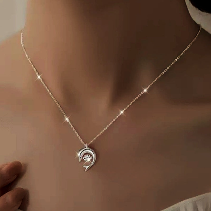 Sterling Silver Luxury Moving Zircon Dolphin Necklace