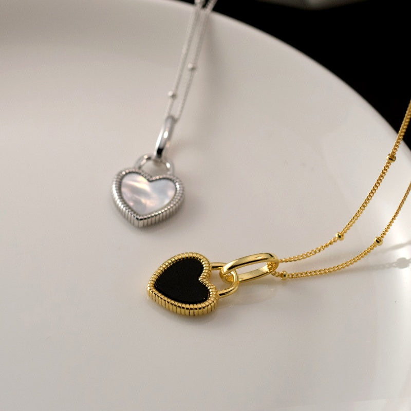 Sterling Silver Luxury White And Balck Heart-Design Necklaces