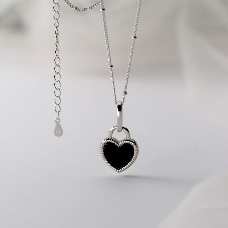 Sterling Silver Luxury White And Balck Heart-Design Necklaces