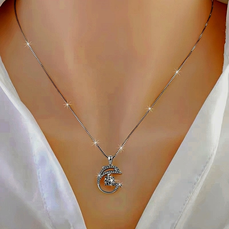 Sterling Silver Luxury Zircon Dolphin Clavicle Necklace