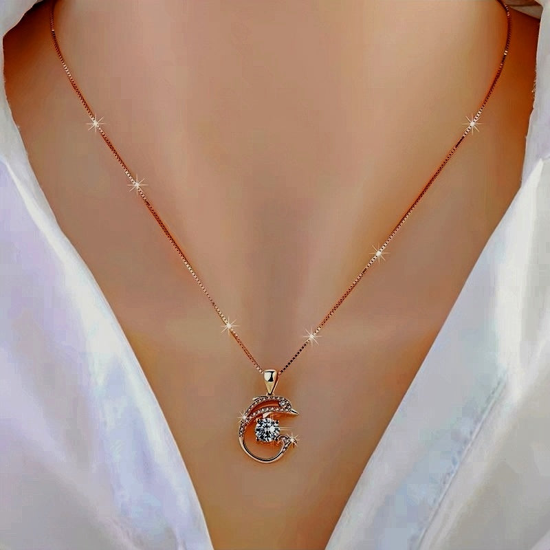 Sterling Silver Luxury Zircon Dolphin Clavicle Necklace