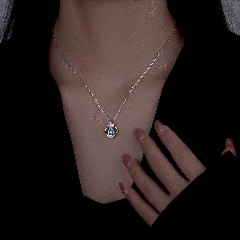 Sterling Silver Ocean Heart Crown Necklace