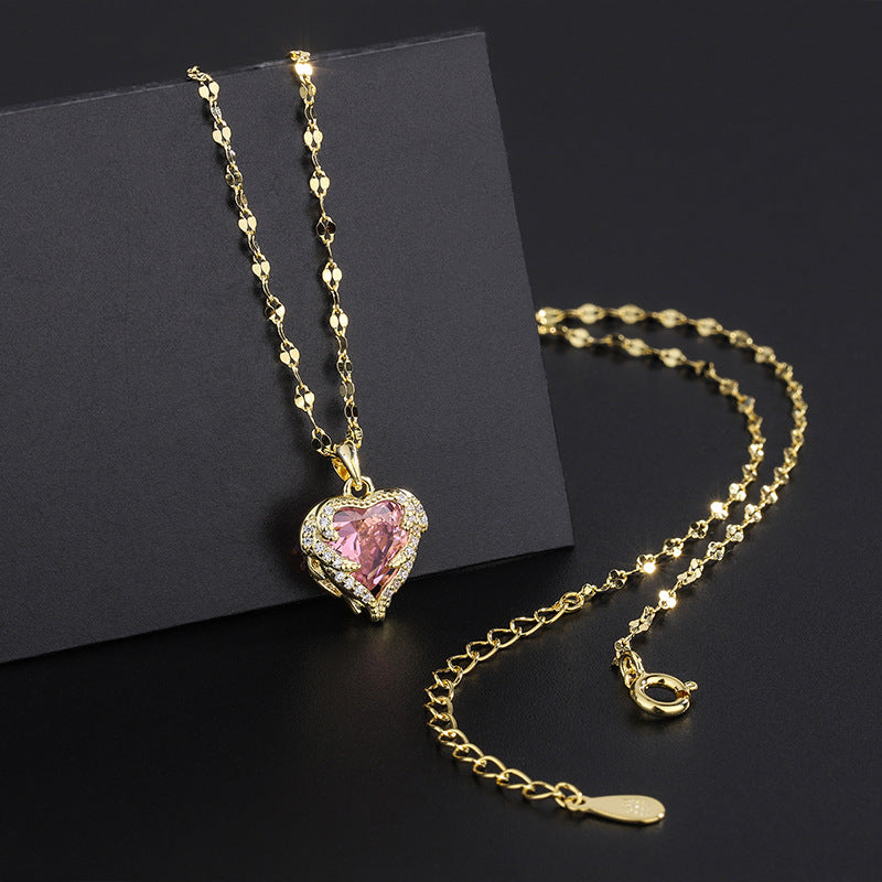 Sterling Silver Pink Diamond Heart-Design Necklaces